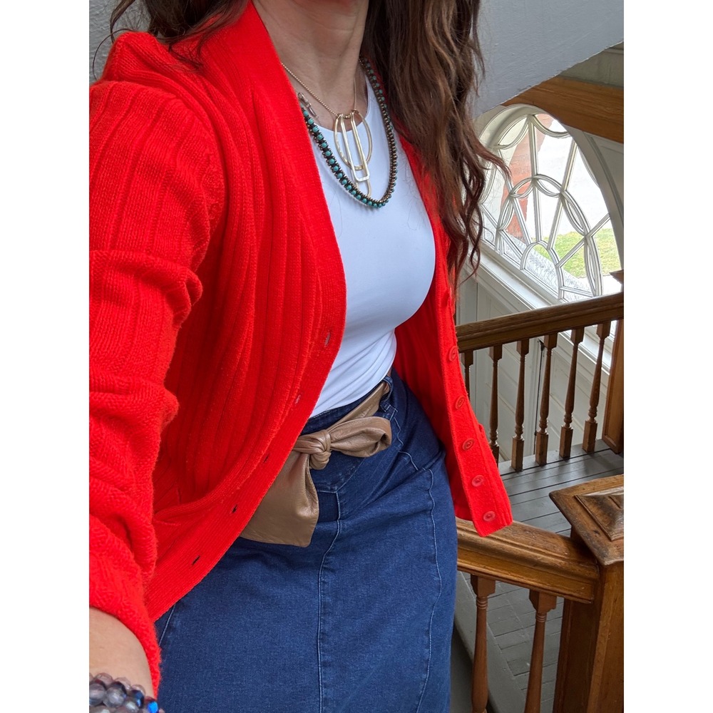 Vintage‎ 70's T.S. Orange Ribbed Knit Cardigan Sz L